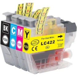 Set 4 cartuse compatibile Brother LC422XL, de capacitate foarte mare. Pentru imprimante brother :  MFC-J5340DW, J5345DW, J5740D
